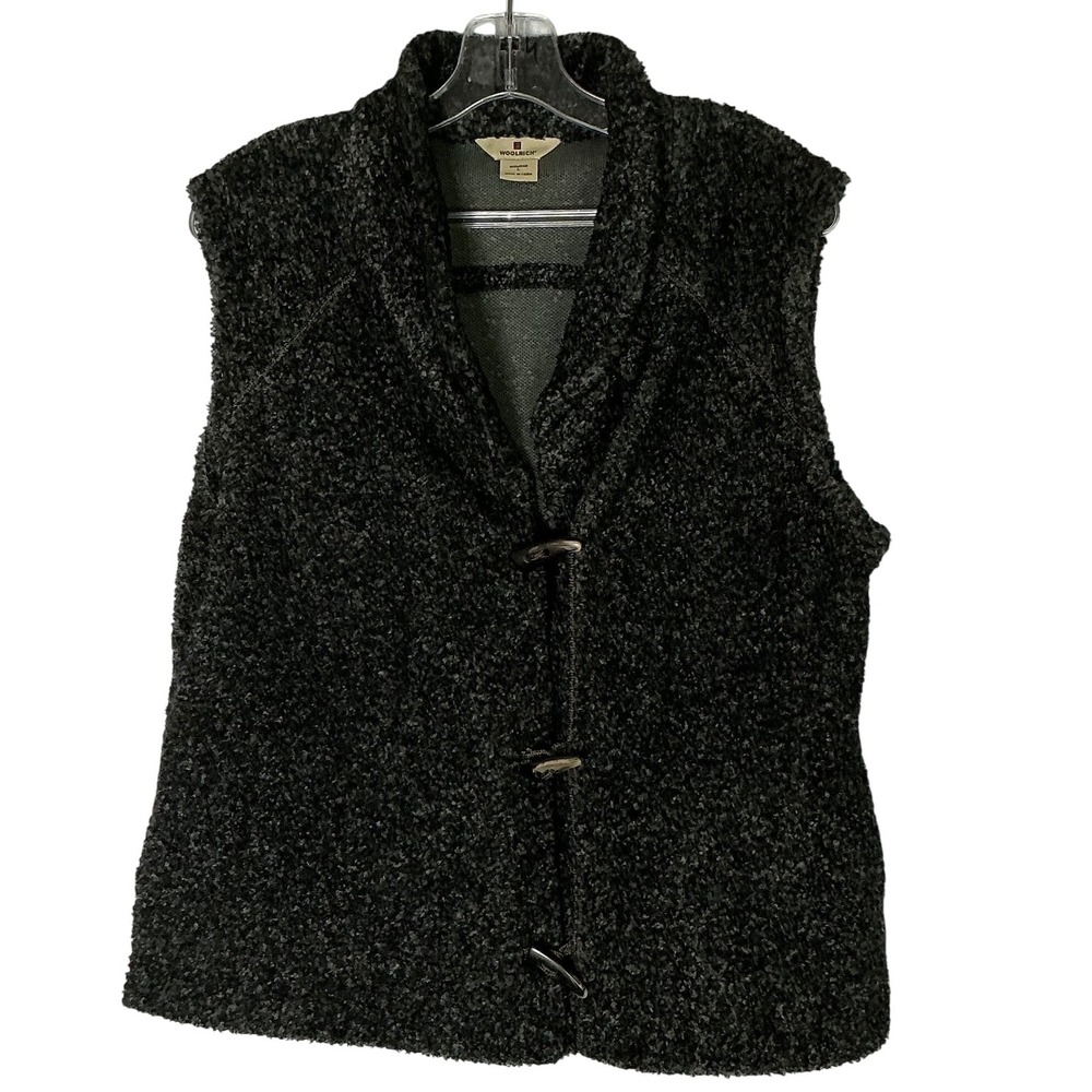 Woolrich Womens Sherpa Teddy Fleece Vest Charcoal Gray Toggle Buttons Size‎ Lk